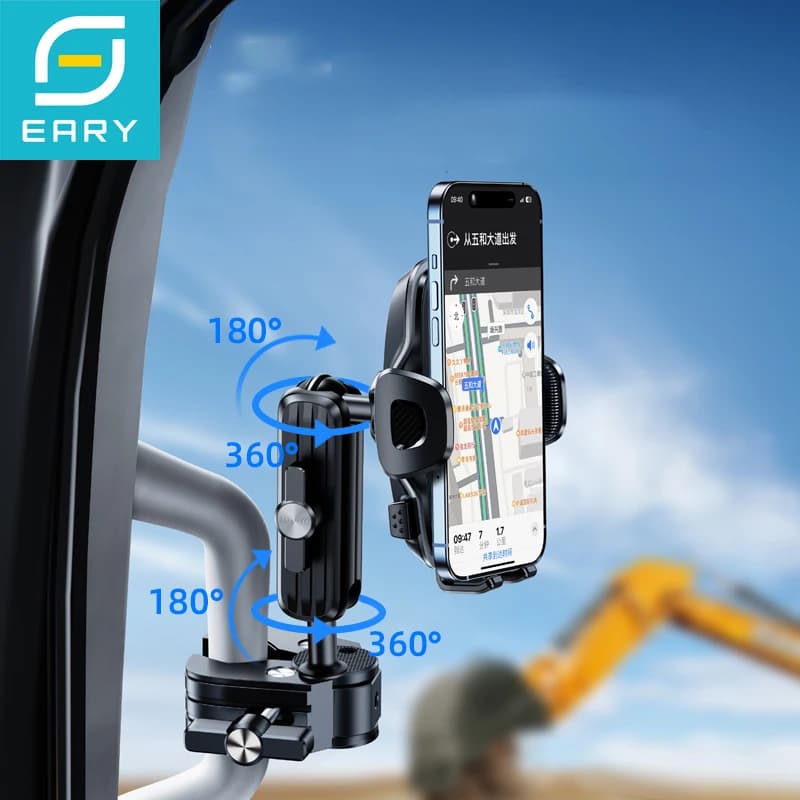 Eary Phone Mount for Car/Truck With Metal Arm Clip Stand for Pickup SUV Van Excavator Front Loader Handrail Holder for iPhone 17