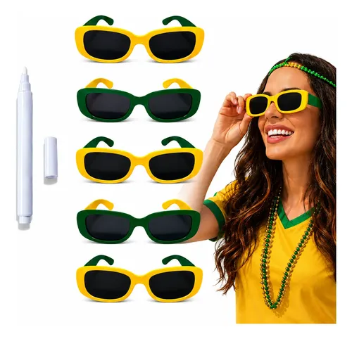 Kit 05 Oculos Brasil Copa Do Mundo Seleção Verde E Amarelo Verde E Amarelo Retrô