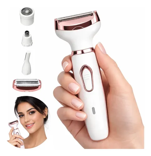Depilador Removedor De Pelos Recarregável Elétrico 4 Em 1 Rosa E Branco 127/220v