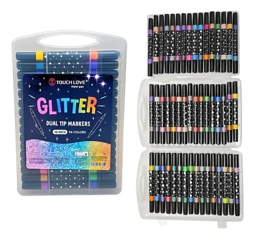 Canetinhas P/ Colorir Glitter Touch 48 Ponta Dupla 96 Cores Glitter - 96 Cores